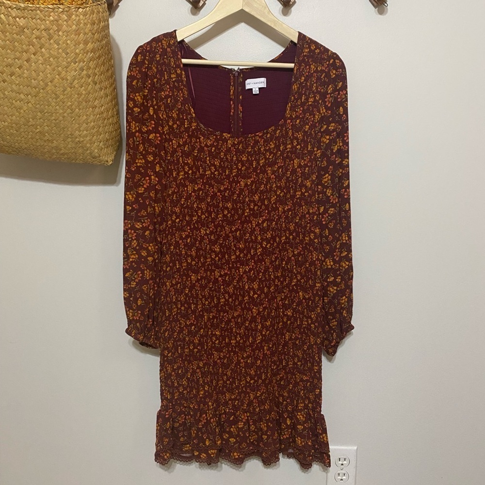 Lost + Wander Burgundy Floral Long Sleeve Dress